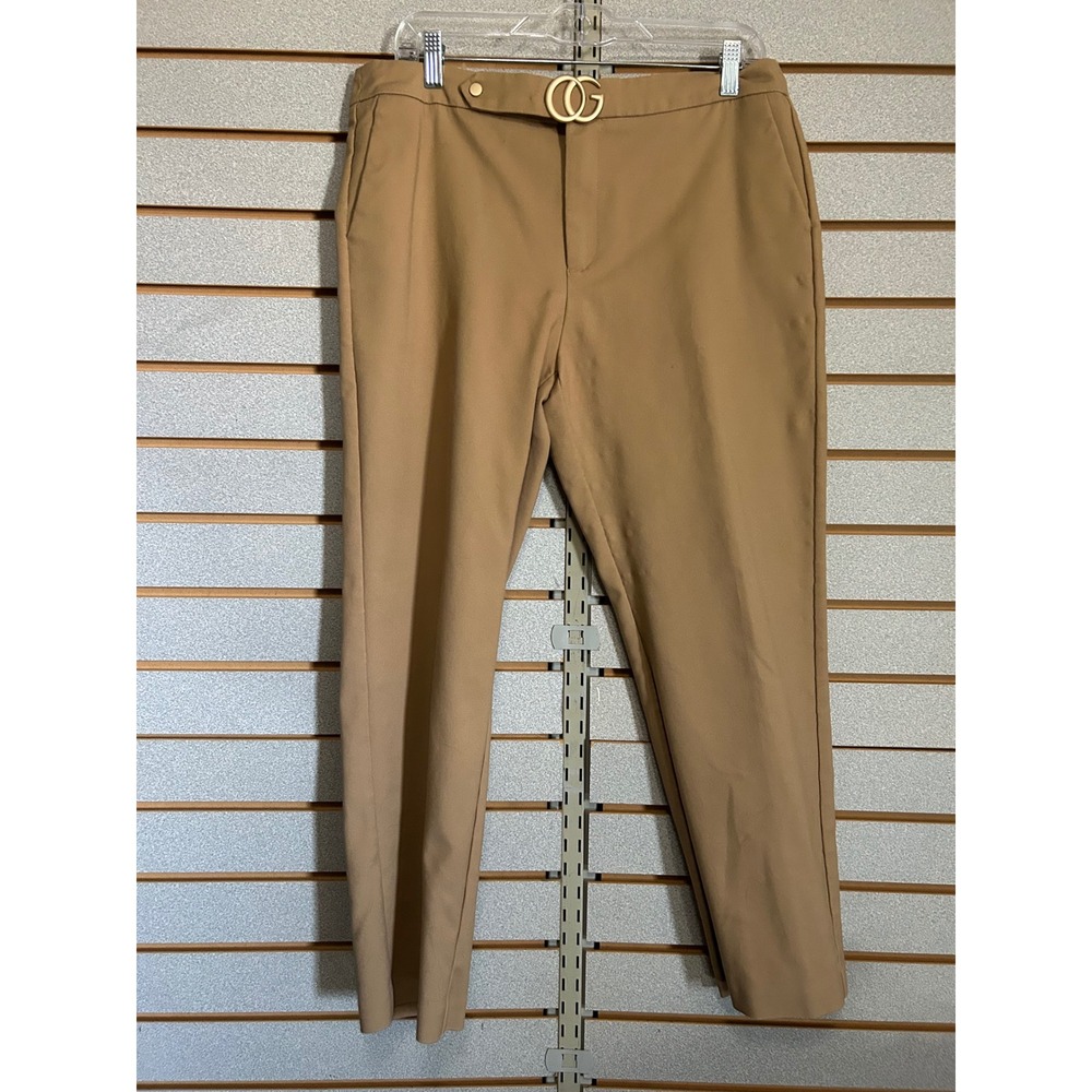 Sublime Fashion Tan Tapered Trousers Gold Buckle Waist Plus Size XXXL Pants